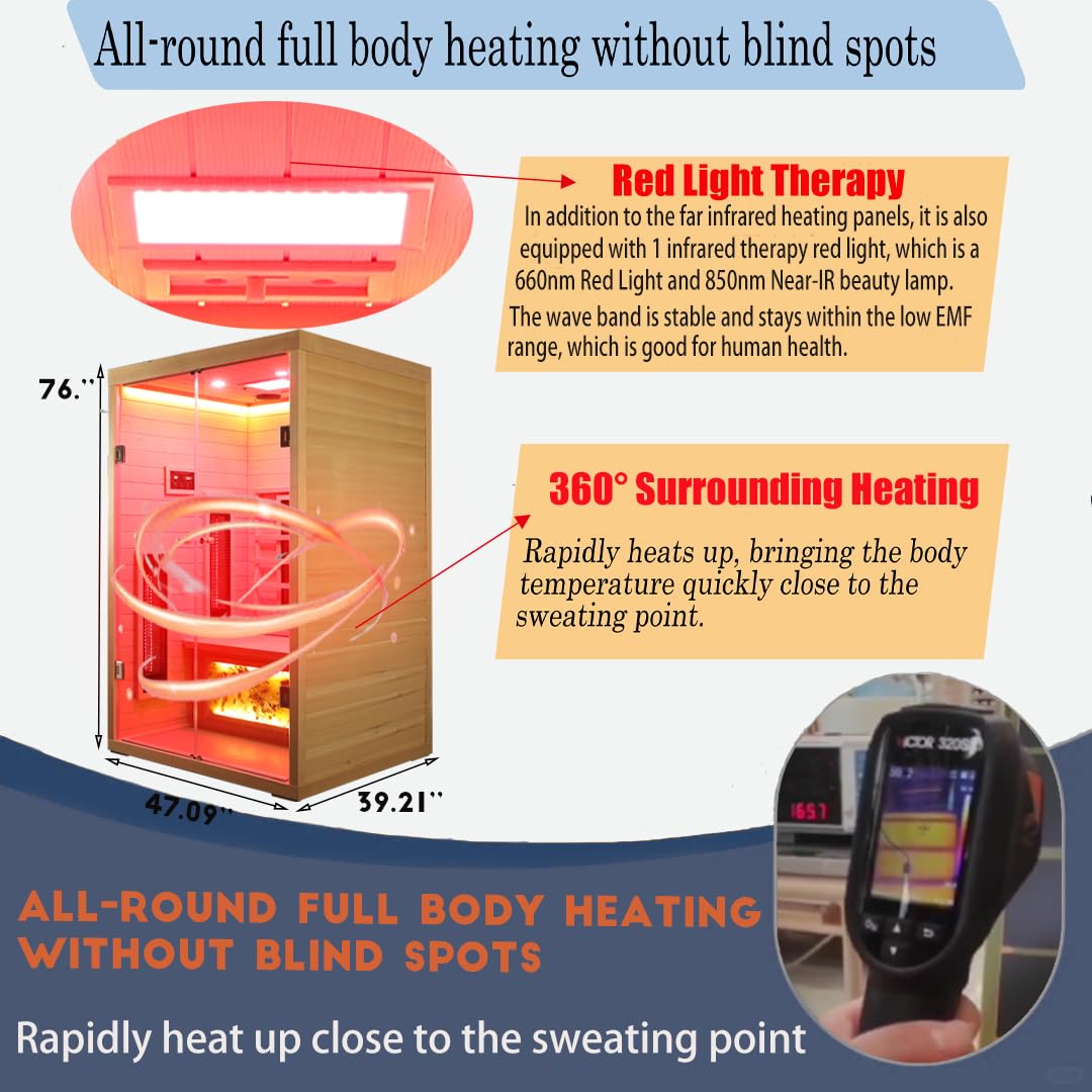 3 Person Infrared Sauna Ceramic Infrared Sauna w/Red Light Therapy | Far & Near Infrared Sauna Indoor, Low EMF Infrared Saunas for Home, Hemlock Deluxe Glass Home Sauna with Granite Backdrop