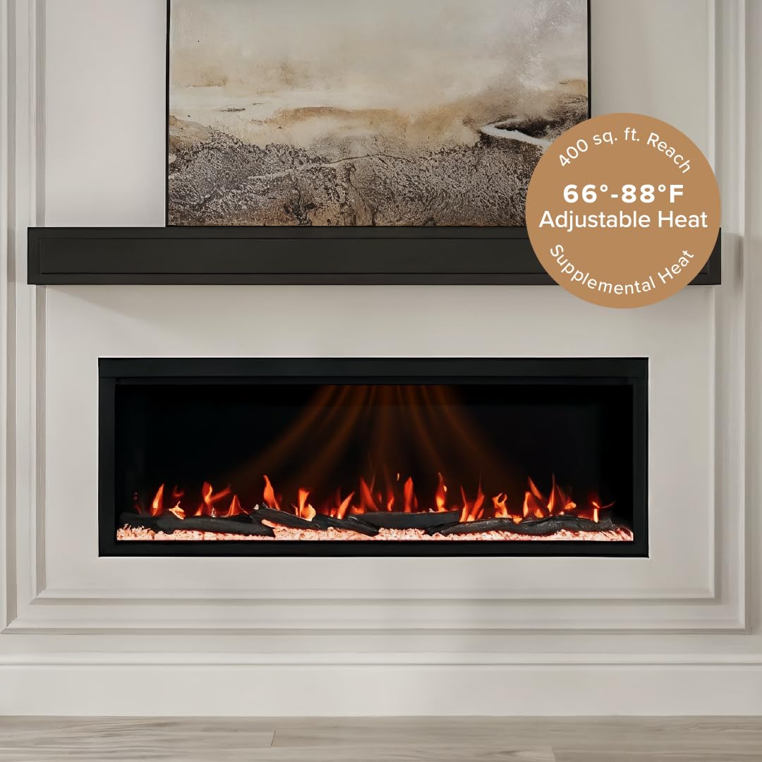 Highmark 72 Inch Smart Linear Electric Fireplace - Premium Flame with 10 Colors, Sleek Hidden Vent Design, Install Recessed in-Wall or Wall-Mount, WiFi Enabled.