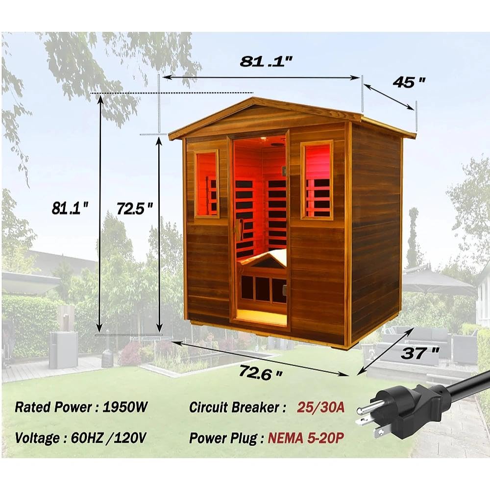 LTCCDSS Full Spectrum Outdoor Sauna 4 Person, Far Infrared, Low EMF, Chromotherapy & Bluetooth