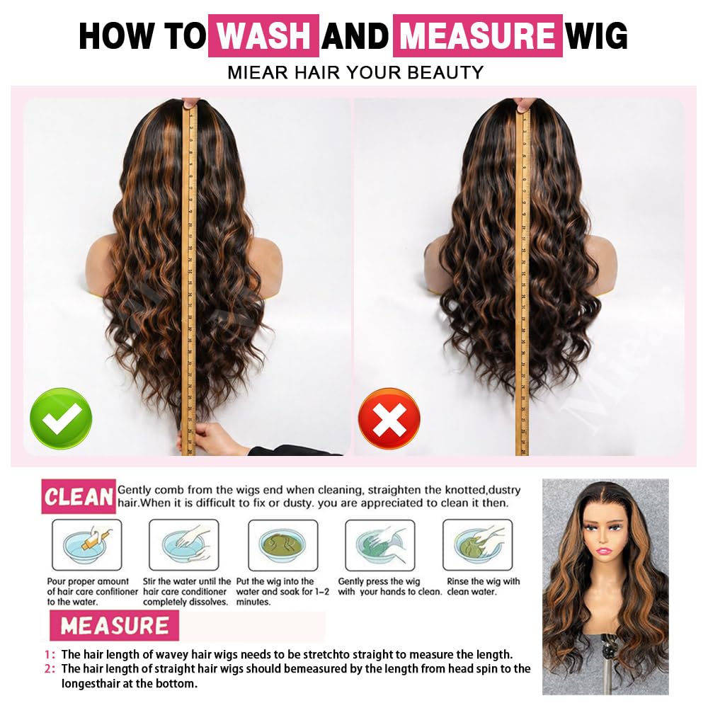 miear 360 Drawstring Lace Front Wigs Human Hair 4/27 Highlight Ombre Wig | 360 HD Full Lace Frontal Wig Body Wave Lace Front Wig Pre Plucked for Black Women 180% Density Honey Blonde Color 28inch