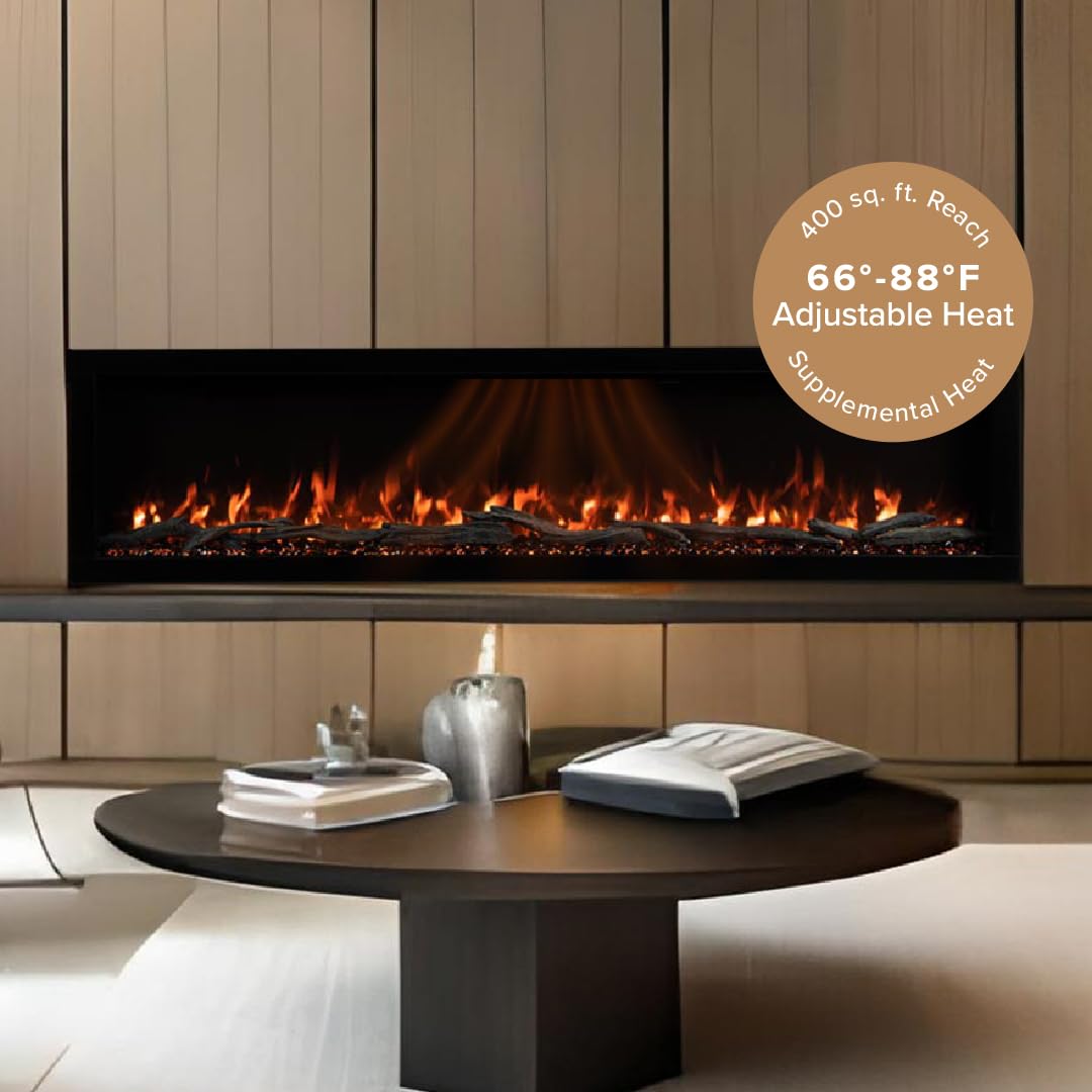 Highmark 72 Inch Smart Linear Electric Fireplace - Premium Flame with 10 Colors, Sleek Hidden Vent Design, Install Recessed in-Wall or Wall-Mount, WiFi Enabled.