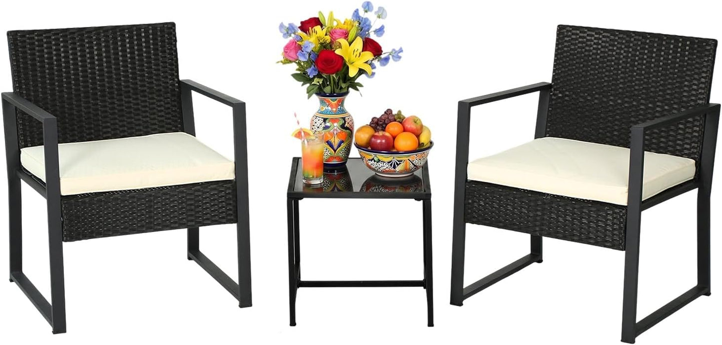 FDW 4-Piece Patio Furniture Set | Black | Outdoor Wicker Furniture | with Coffee Table | Modern Rattan Chairs Conversation Set | Outdoor Seating | Weather-Resistant | for Porch, Garden, Lawn