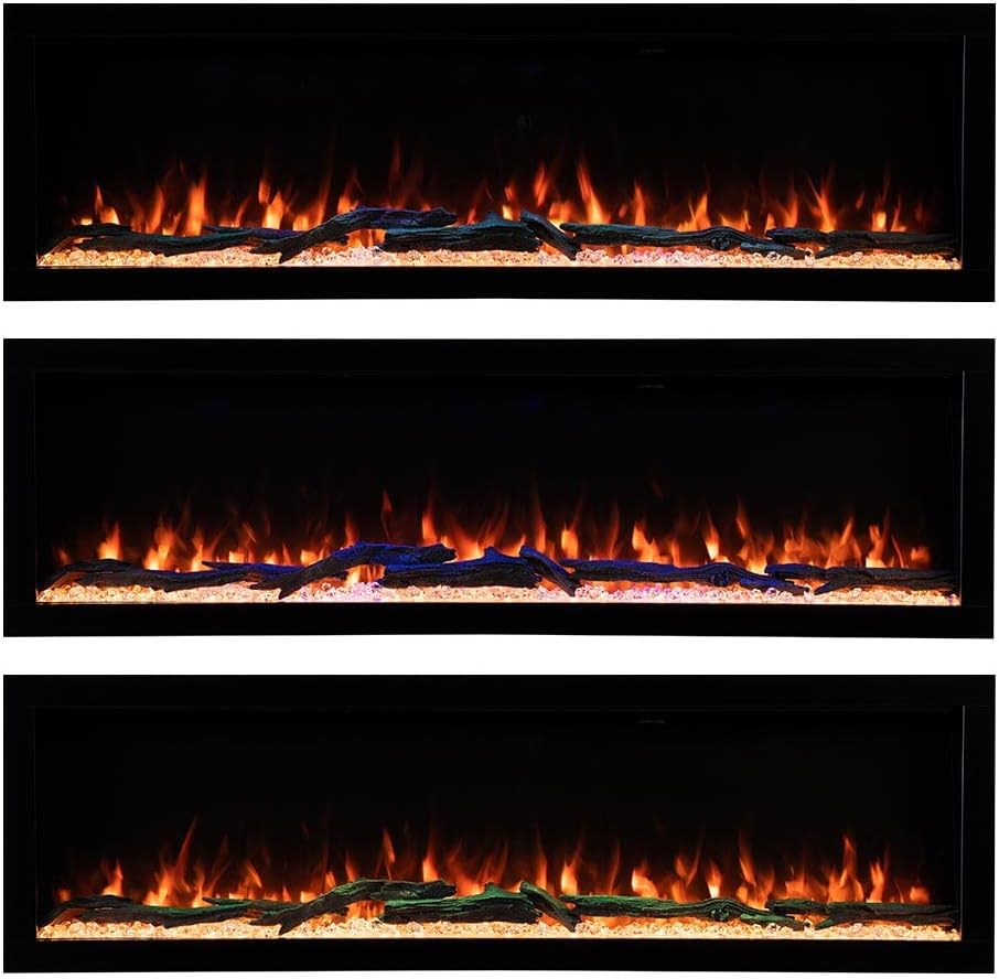 Highmark 72 Inch Smart Linear Electric Fireplace - Premium Flame with 10 Colors, Sleek Hidden Vent Design, Install Recessed in-Wall or Wall-Mount, WiFi Enabled.