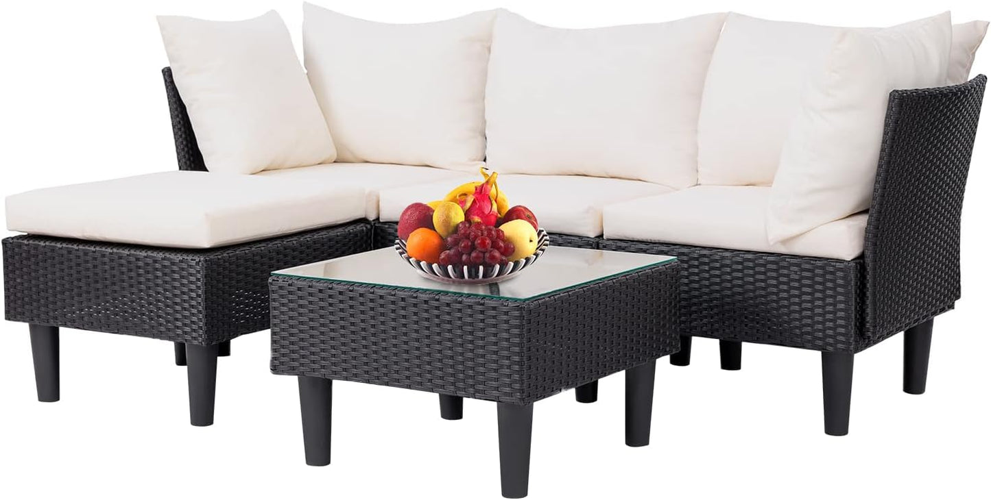 FDW 4-Piece Patio Furniture Set | Black | Outdoor Wicker Furniture | with Coffee Table | Modern Rattan Chairs Conversation Set | Outdoor Seating | Weather-Resistant | for Porch, Garden, Lawn