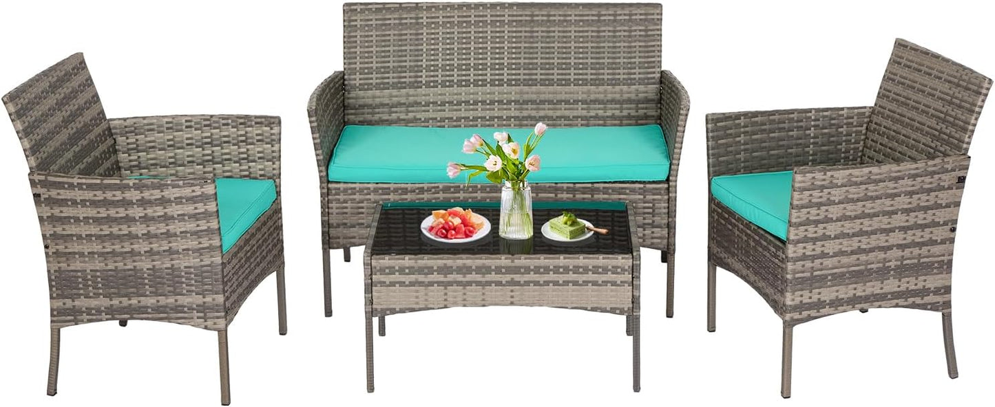 FDW 4-Piece Patio Furniture Set | Black | Outdoor Wicker Furniture | with Coffee Table | Modern Rattan Chairs Conversation Set | Outdoor Seating | Weather-Resistant | for Porch, Garden, Lawn