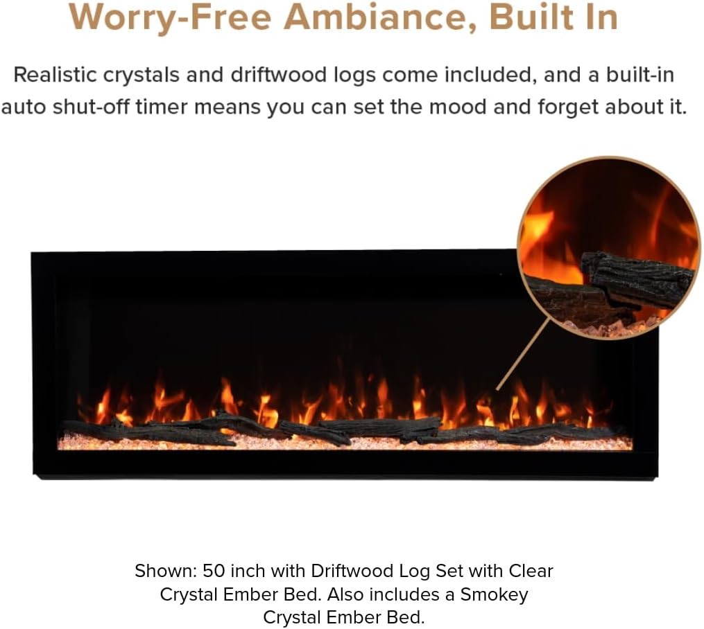 Highmark 72 Inch Smart Linear Electric Fireplace - Premium Flame with 10 Colors, Sleek Hidden Vent Design, Install Recessed in-Wall or Wall-Mount, WiFi Enabled.