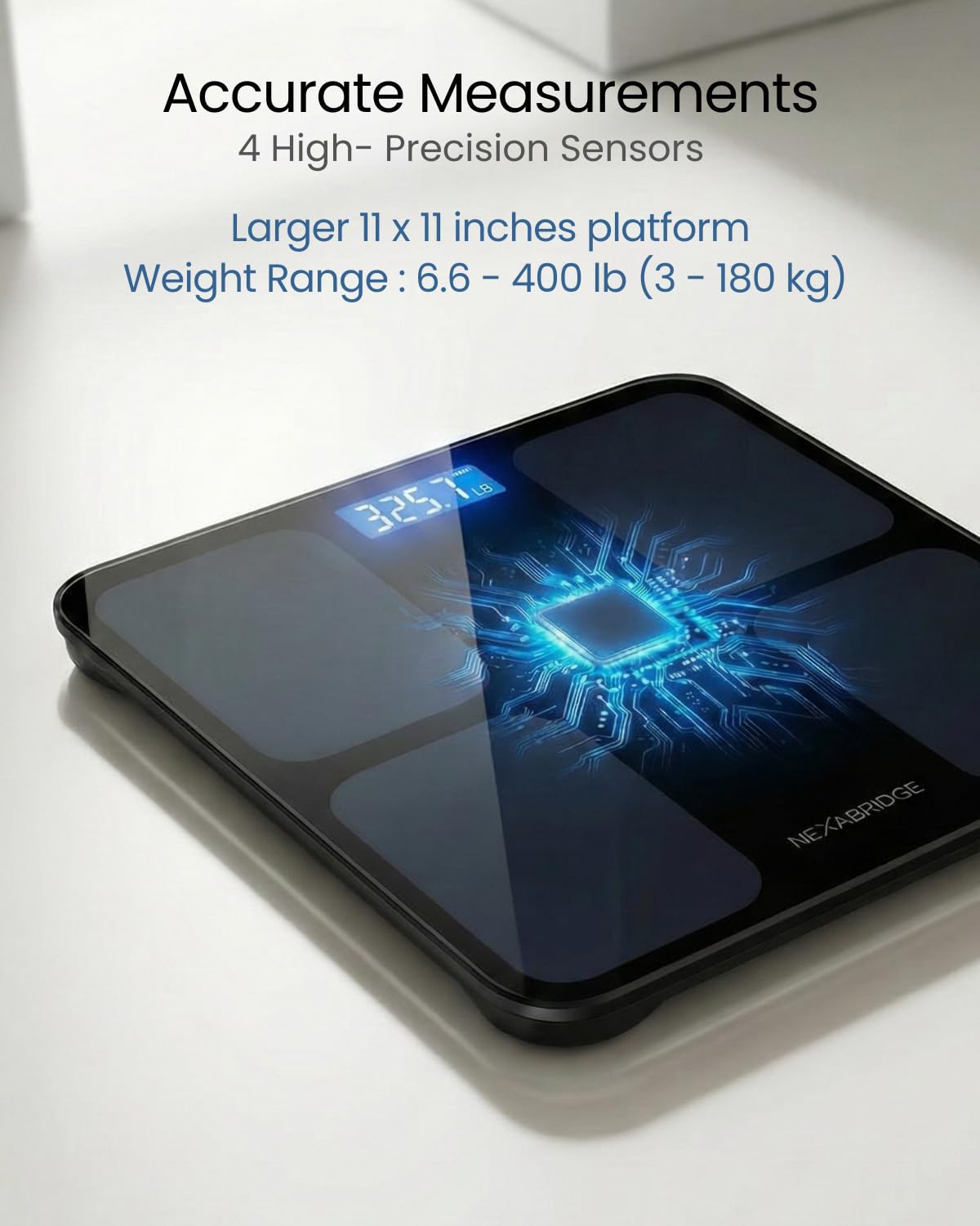 Smart Scale for Body Weight, BMI, Body Fat, Muscle Mass, 11" Large Digital Bathroom Scale, 12 Body Composition Analysis, Sync App, Bluetooth, LED Display, 400 lbs - Nexa 1 - Restful Hideout