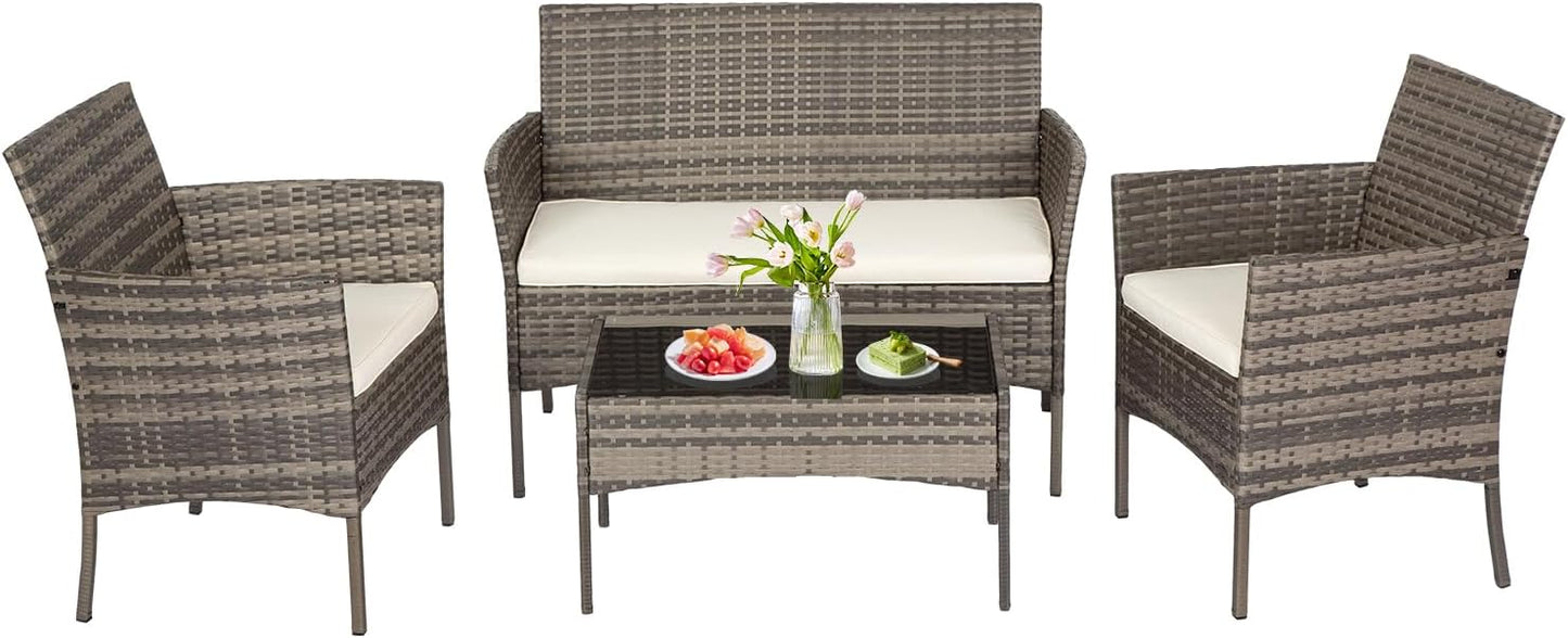 FDW 4-Piece Patio Furniture Set | Black | Outdoor Wicker Furniture | with Coffee Table | Modern Rattan Chairs Conversation Set | Outdoor Seating | Weather-Resistant | for Porch, Garden, Lawn