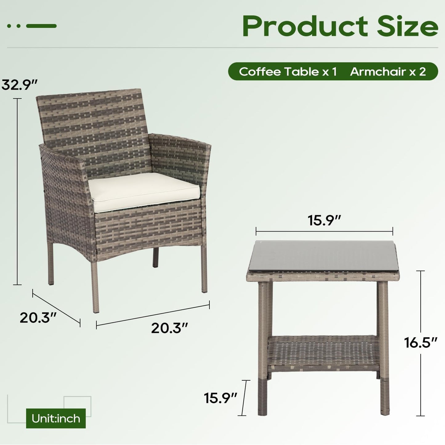 FDW 4-Piece Patio Furniture Set | Black | Outdoor Wicker Furniture | with Coffee Table | Modern Rattan Chairs Conversation Set | Outdoor Seating | Weather-Resistant | for Porch, Garden, Lawn