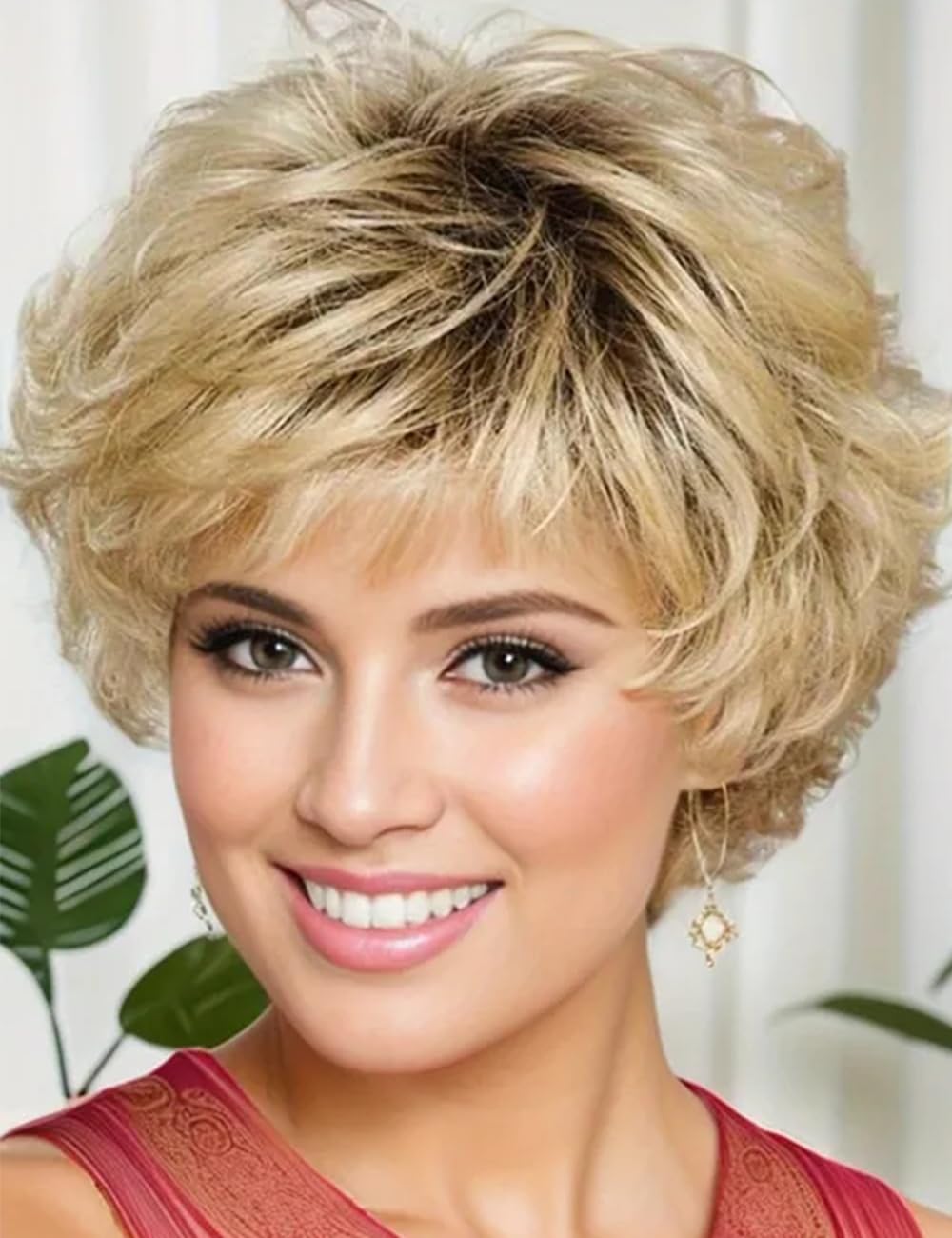 TISHINING Short Grey Curly Wigs for White Women Layered Silver Gray Pixie Cut Synthetic Full Wig with Bangs Natural Looking Daily Party Wigs for Older Women