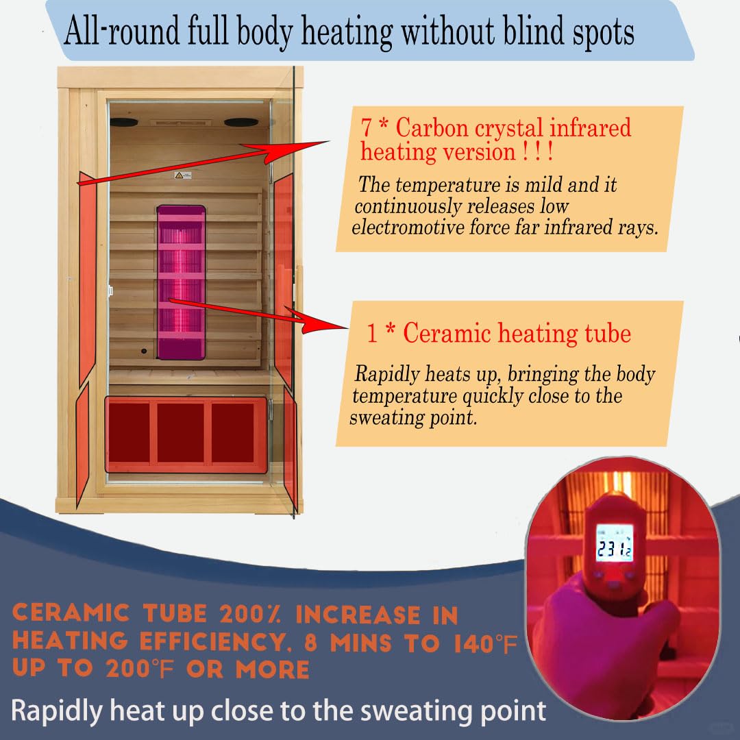 3 Person Infrared Sauna Ceramic Infrared Sauna w/Red Light Therapy | Far & Near Infrared Sauna Indoor, Low EMF Infrared Saunas for Home, Hemlock Deluxe Glass Home Sauna with Granite Backdrop