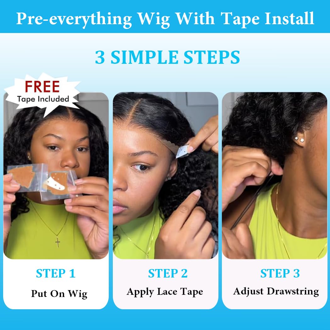 7X5 Deep Wave Wear And Go Glueless Wigs Human Hair Pre Plucked Pre Cut Hd Lace 210 Density Deep Wave Lace Front Wigs Human Hair 26 Inch Drawstring Curly Human Hair Wig For Women Beginner Friendly