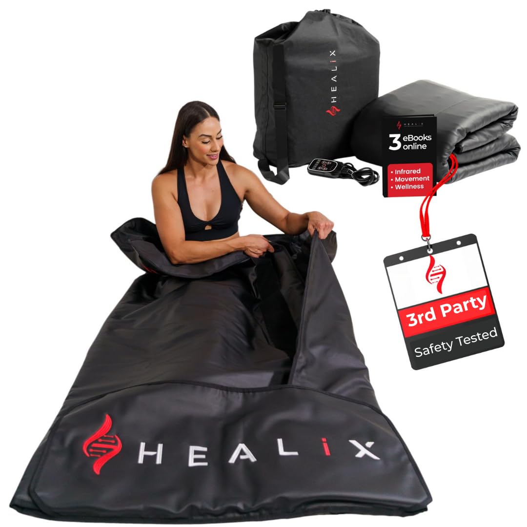 Healix Infrared Sauna Blanket - Zero EMF Portable Sauna for Detox, Recovery & Wellness - 10,000-Strand Far Infrared Carbon Fiber Heating, Adjustable 77-176°F | Zipper Seam Closure