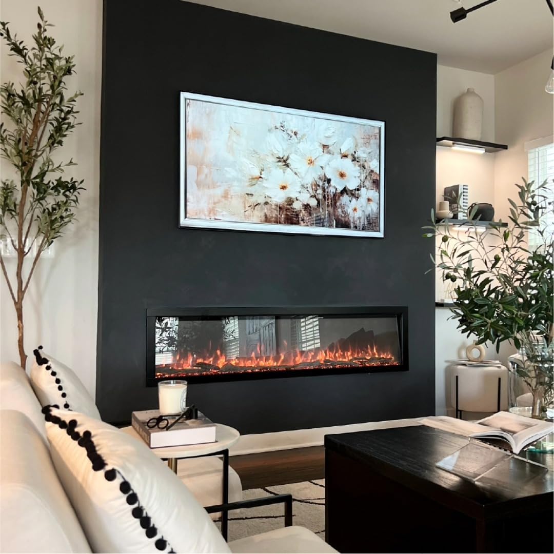 Highmark 72 Inch Smart Linear Electric Fireplace - Premium Flame with 10 Colors, Sleek Hidden Vent Design, Install Recessed in-Wall or Wall-Mount, WiFi Enabled.
