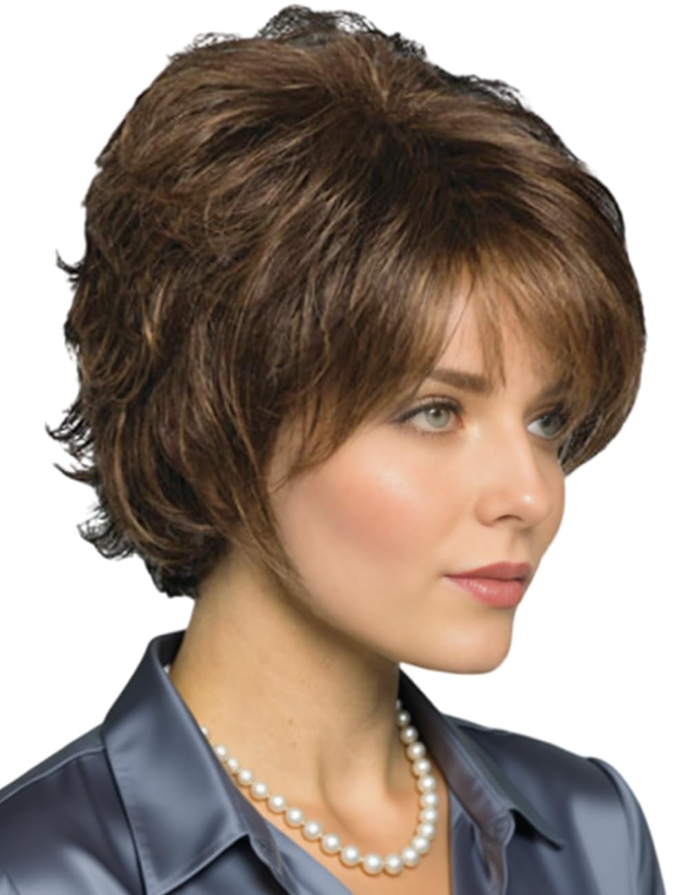 TISHINING Short Grey Curly Wigs for White Women Layered Silver Gray Pixie Cut Synthetic Full Wig with Bangs Natural Looking Daily Party Wigs for Older Women