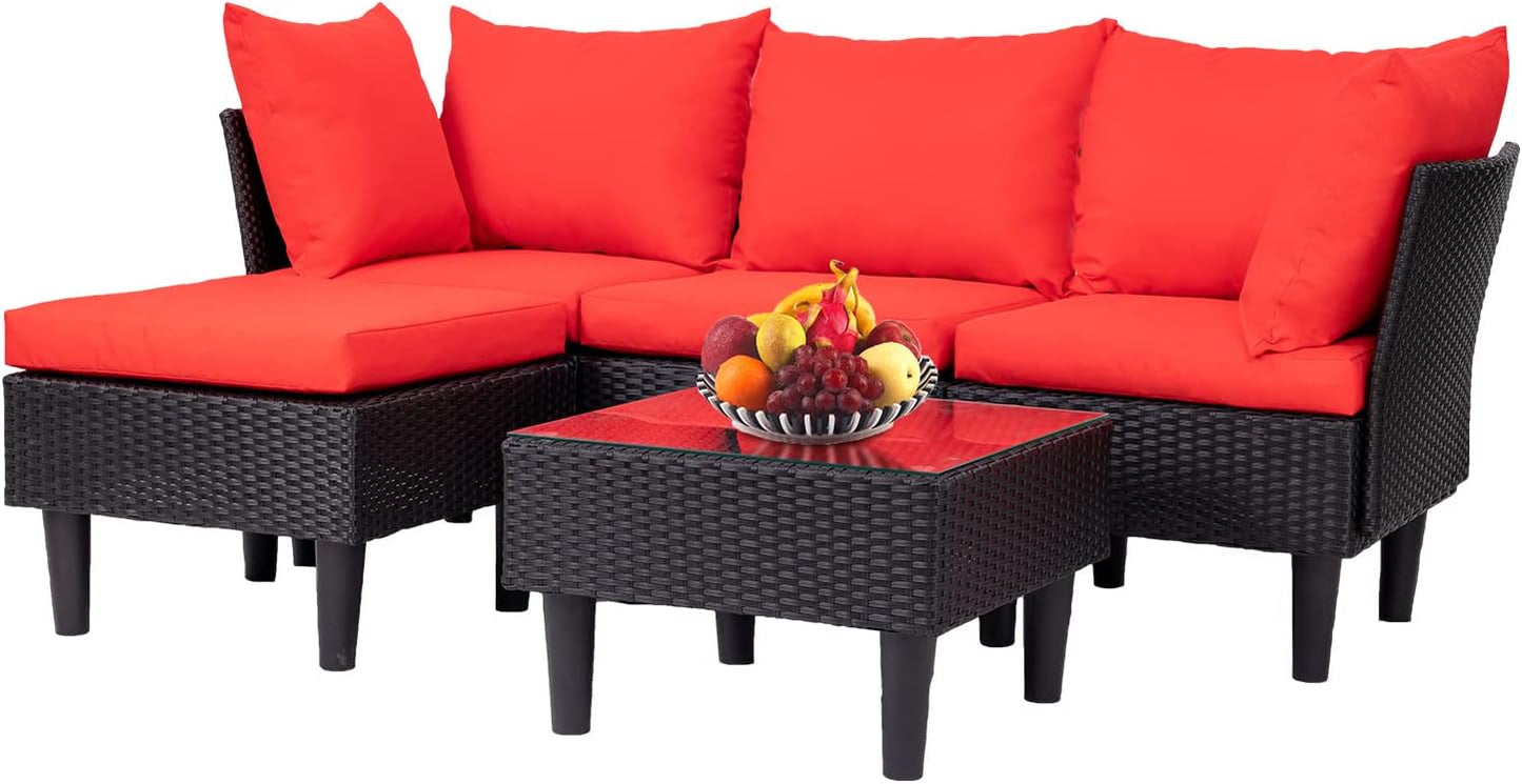 FDW 4-Piece Patio Furniture Set | Black | Outdoor Wicker Furniture | with Coffee Table | Modern Rattan Chairs Conversation Set | Outdoor Seating | Weather-Resistant | for Porch, Garden, Lawn