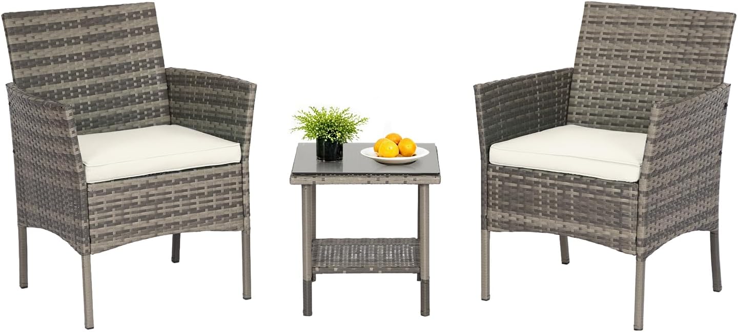FDW 4-Piece Patio Furniture Set | Black | Outdoor Wicker Furniture | with Coffee Table | Modern Rattan Chairs Conversation Set | Outdoor Seating | Weather-Resistant | for Porch, Garden, Lawn