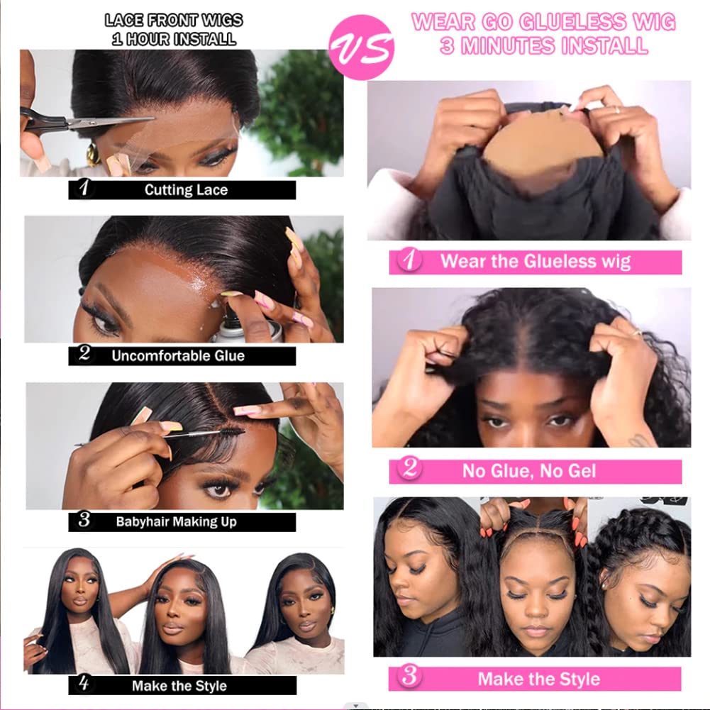 14 Inch Highlight Blonde Wear and Go Glueless Curly Bob Wig Human Hair Pre Plucked, Glueless Pre cut HD Lace Front Wigs Human Hair,Water Wave No Glue wigs, Natural Hairline for Women 200% Density