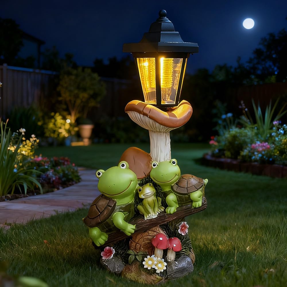 Solar Frog Garden Statue, Outside Frog Statue Gift - Outdoor Solar Garden Figurines Decorative Art Housewarming Gift Suitable for Balcony, Courtyard, and Lawn Decor