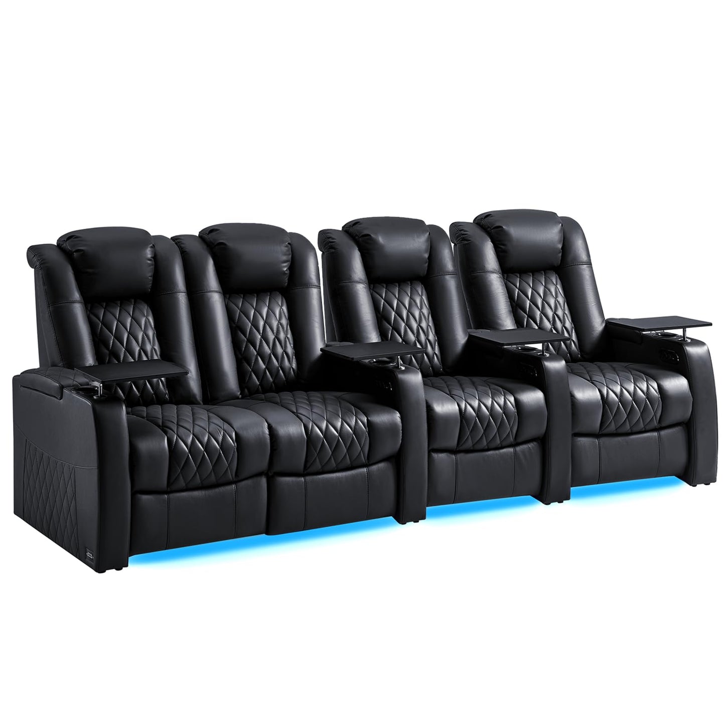 comfiroom Top-Grain Leather Home Theater Seating, Dual-Motor Power Recliner | Classic Series Black Zero Gravity Motorized Theater Chair with USB-C Charging, Adjustable Headrest, Tray Table, Row of 1