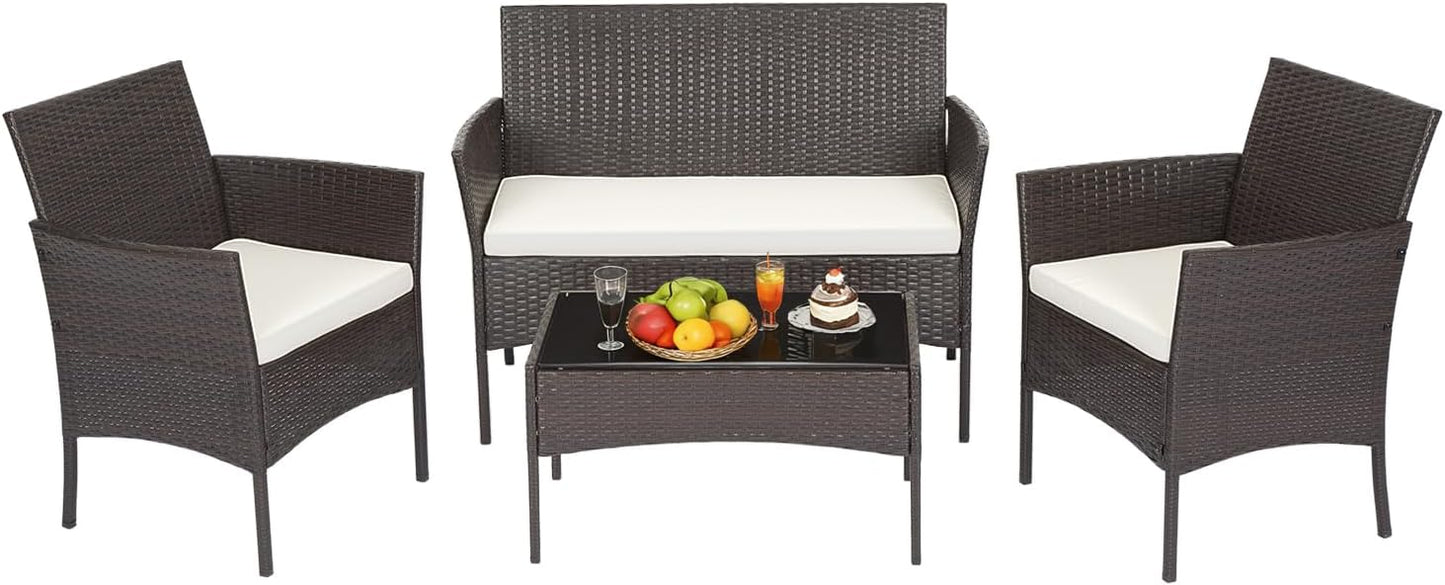 FDW 4-Piece Patio Furniture Set | Black | Outdoor Wicker Furniture | with Coffee Table | Modern Rattan Chairs Conversation Set | Outdoor Seating | Weather-Resistant | for Porch, Garden, Lawn