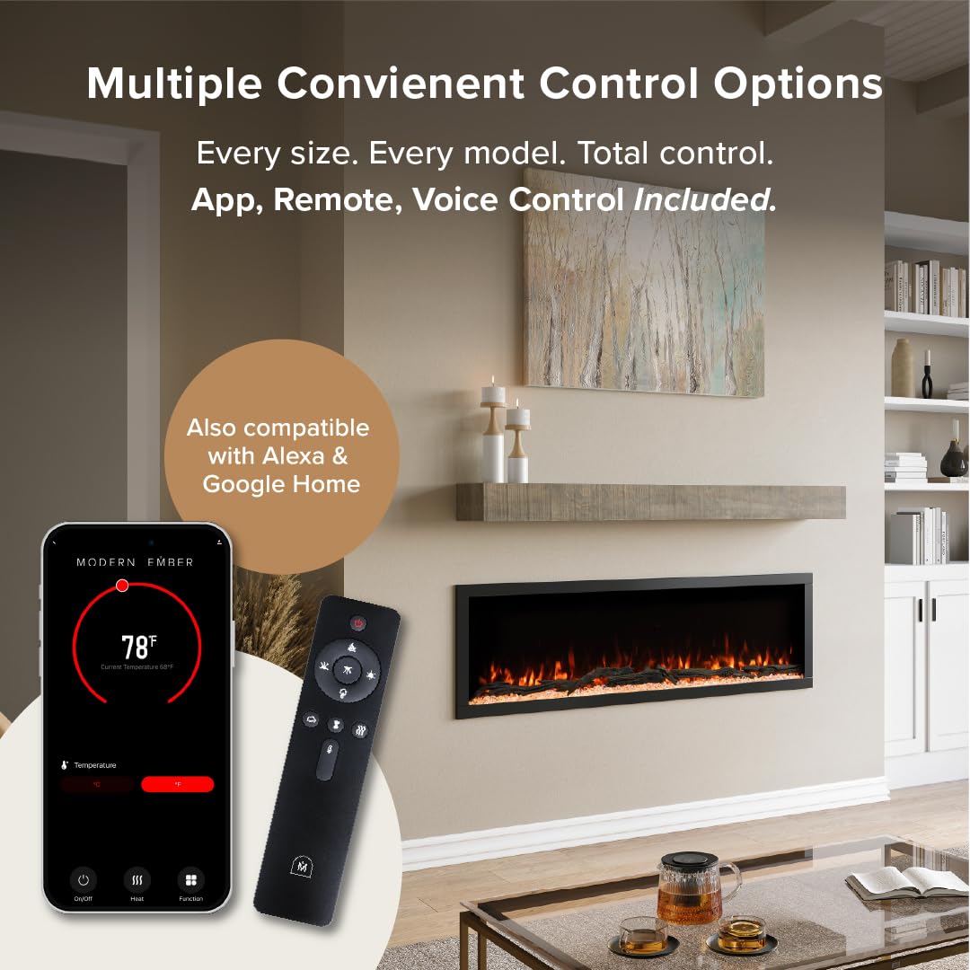 Highmark 72 Inch Smart Linear Electric Fireplace - Premium Flame with 10 Colors, Sleek Hidden Vent Design, Install Recessed in-Wall or Wall-Mount, WiFi Enabled.