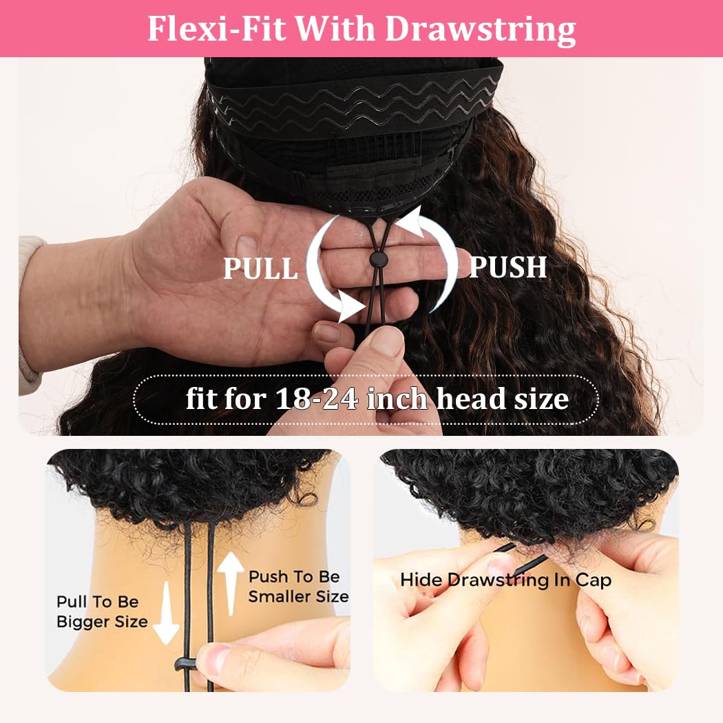 7X5 Deep Wave Wear And Go Glueless Wigs Human Hair Pre Plucked Pre Cut Hd Lace 210 Density Deep Wave Lace Front Wigs Human Hair 26 Inch Drawstring Curly Human Hair Wig For Women Beginner Friendly