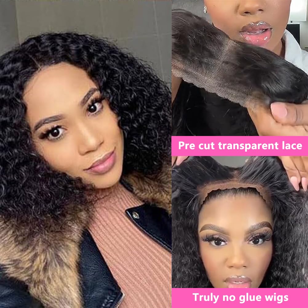 14 Inch Highlight Blonde Wear and Go Glueless Curly Bob Wig Human Hair Pre Plucked, Glueless Pre cut HD Lace Front Wigs Human Hair,Water Wave No Glue wigs, Natural Hairline for Women 200% Density