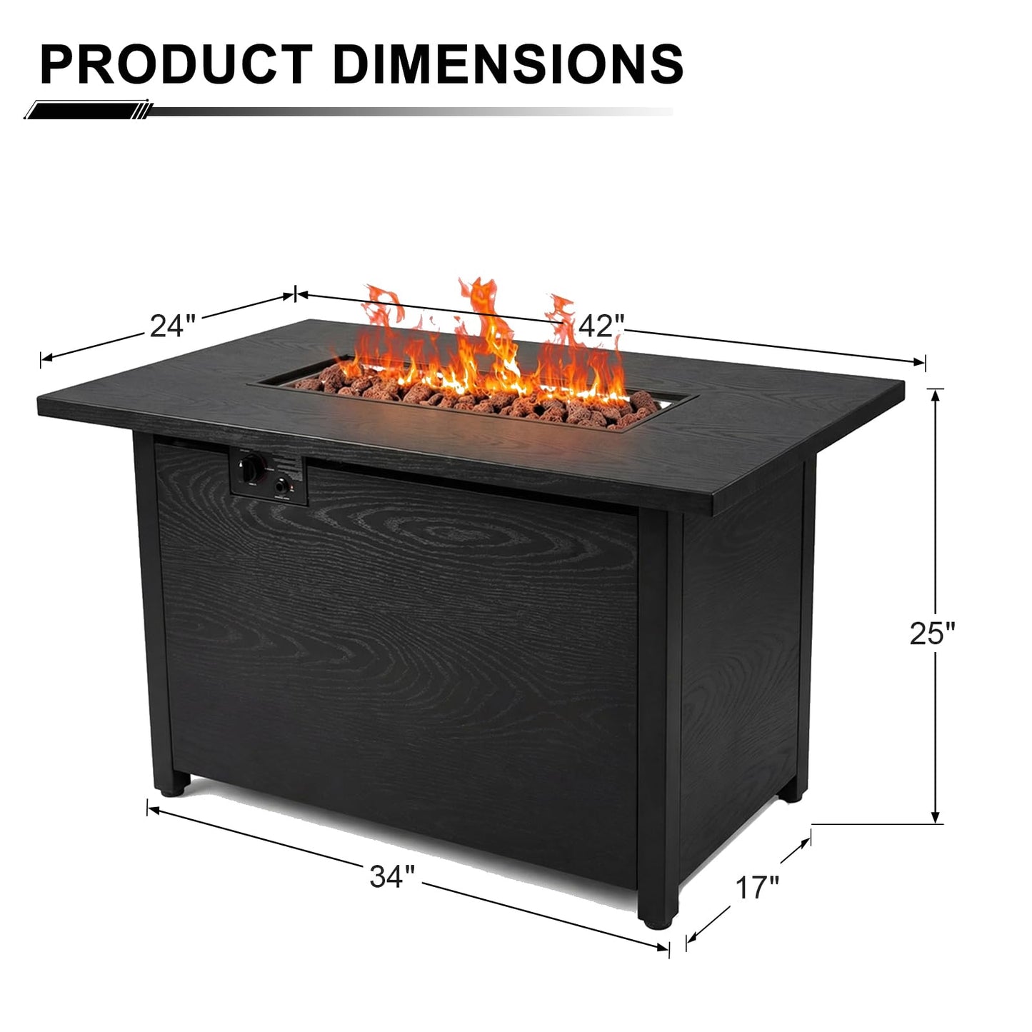 Fire Pit Table, 50,000 BTU Propane Fire Pit Tables for Outside Patio, Brown | 42 Inch Rectangular Fire Pit Table, 2-IN-1 Fire Table with Removable Lid and Blue Glass Stones, CSA Certification