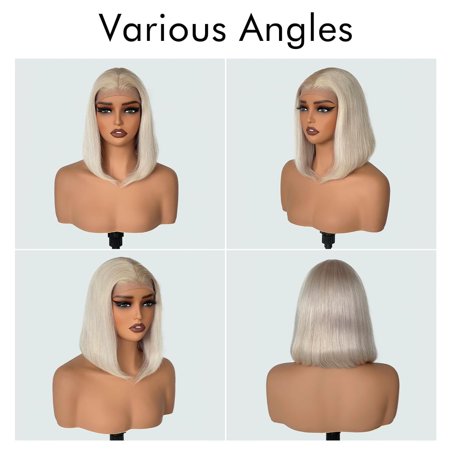 Ash Blonde Wig Human Hair 13x4 Glueless Lace Front Bob Wig 12" | 220% Density Double Drawn 15A Remy Brazilian Human Hair Wig Soft & Full Wear Go HD Pre cut Lace Pre plucked Natural Hairline