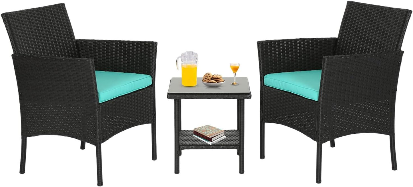 FDW 4-Piece Patio Furniture Set | Black | Outdoor Wicker Furniture | with Coffee Table | Modern Rattan Chairs Conversation Set | Outdoor Seating | Weather-Resistant | for Porch, Garden, Lawn