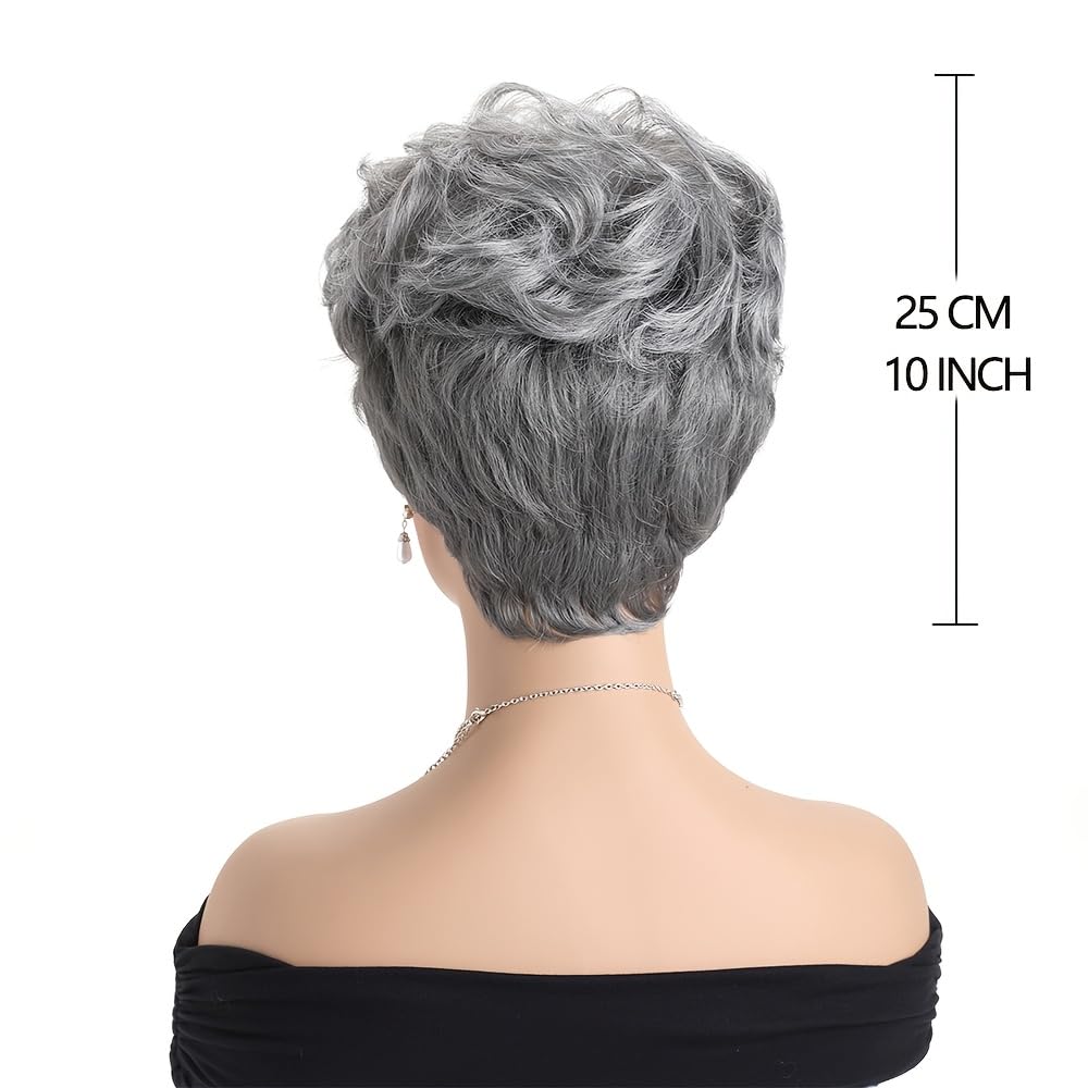 Women's Short Curly Silve Gray Wig Old Lady Hair | Fluffy Short Natual Wave Grey Hair Wigs for White Women Grandma Synthetic Daily Halloween Cosplay Party Wig Easy Care