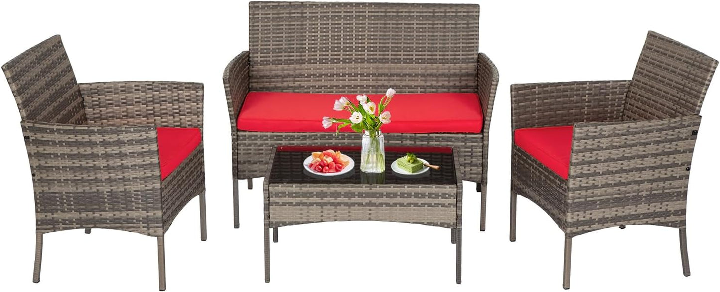 FDW 4-Piece Patio Furniture Set | Black | Outdoor Wicker Furniture | with Coffee Table | Modern Rattan Chairs Conversation Set | Outdoor Seating | Weather-Resistant | for Porch, Garden, Lawn