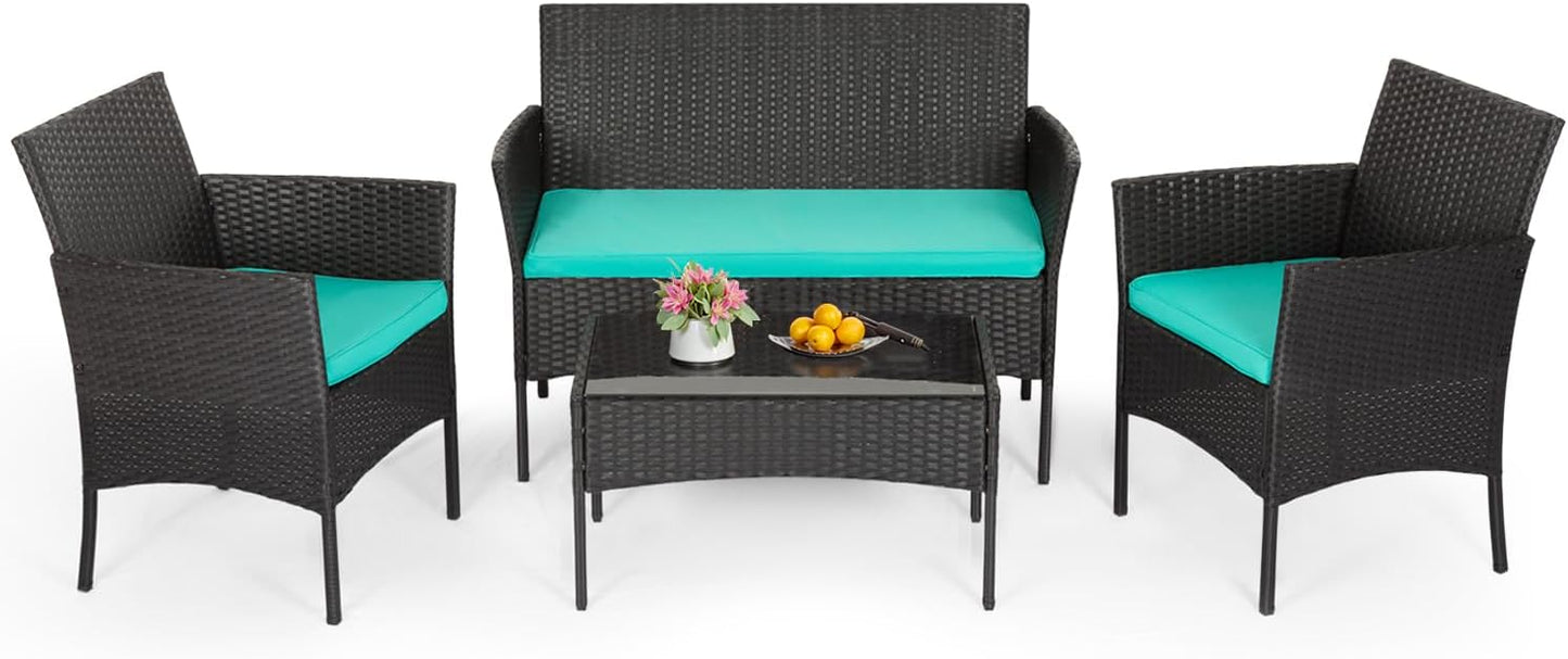 FDW 4-Piece Patio Furniture Set | Black | Outdoor Wicker Furniture | with Coffee Table | Modern Rattan Chairs Conversation Set | Outdoor Seating | Weather-Resistant | for Porch, Garden, Lawn
