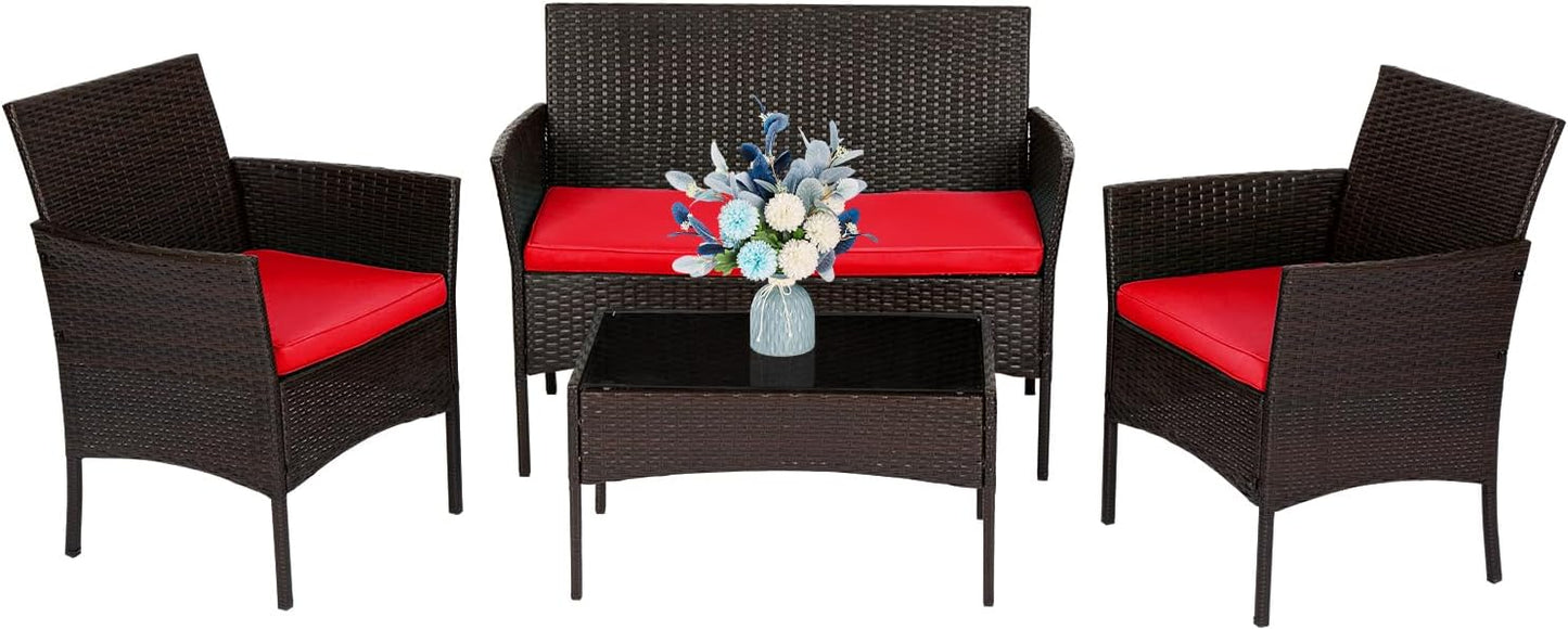 FDW 4-Piece Patio Furniture Set | Black | Outdoor Wicker Furniture | with Coffee Table | Modern Rattan Chairs Conversation Set | Outdoor Seating | Weather-Resistant | for Porch, Garden, Lawn