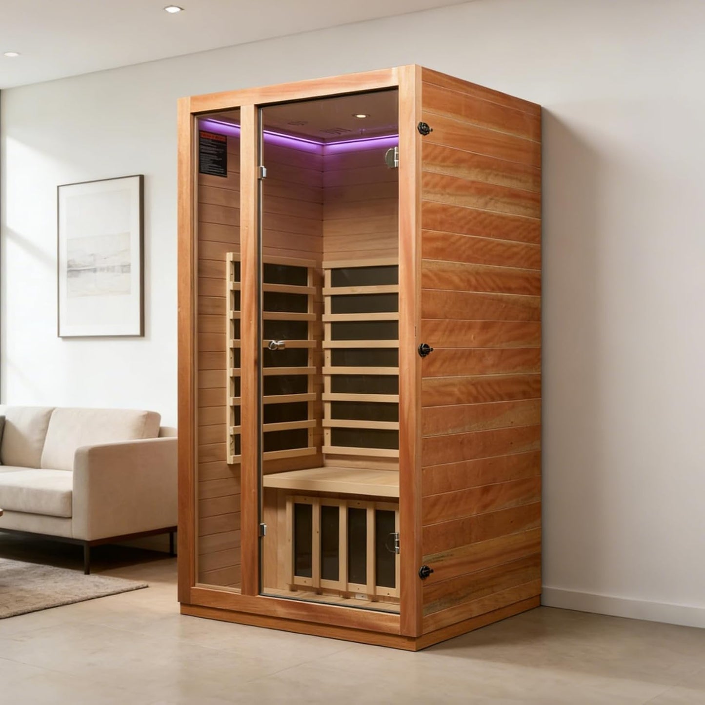 1-2 Person Indoor Far Infrared Luxury Sauna, Low-EMF 1510W/120V | Dual Lighting Features with Reading Light & Chromotherapy LED, Clear BT Speaker Sound, Natural Wood Construction,