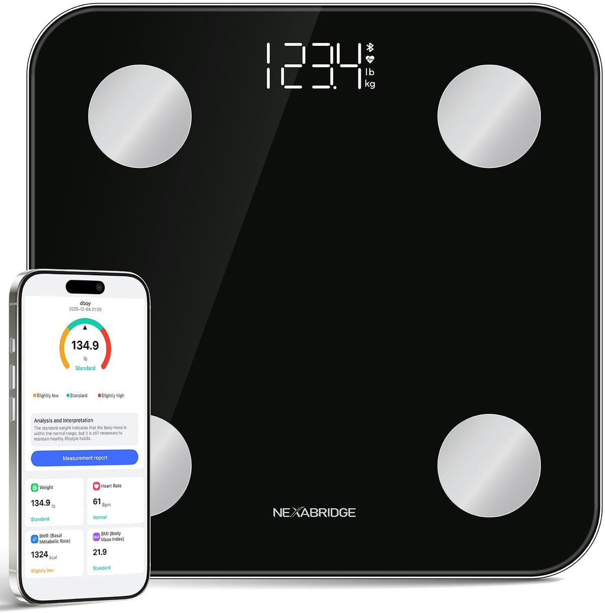 Smart Scale for Body Weight, BMI, Body Fat, Muscle Mass, 11" Large Digital Bathroom Scale, 12 Body Composition Analysis, Sync App, Bluetooth, LED Display, 400 lbs - Nexa 1 - Restful Hideout