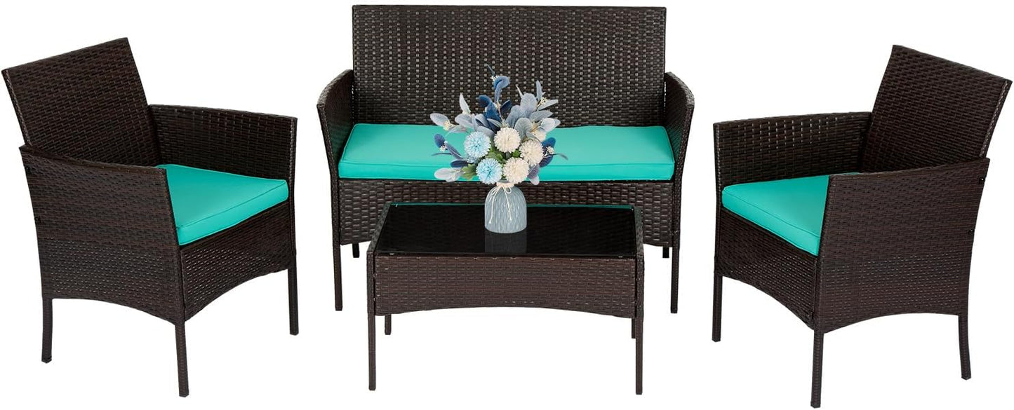 FDW 4-Piece Patio Furniture Set | Black | Outdoor Wicker Furniture | with Coffee Table | Modern Rattan Chairs Conversation Set | Outdoor Seating | Weather-Resistant | for Porch, Garden, Lawn