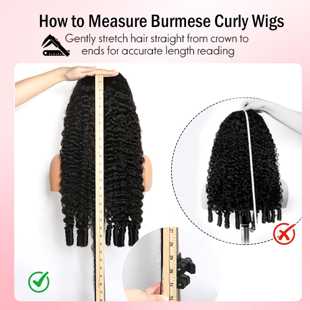PERISMODA 13x6 Full Lace Frontal Burmese Curly Wig Human Hair 200 Density HD Transparent Lace Frontal Wigs Human Hair with Spiral Curly Ends 15A Virgin Human Hair for Women 28 Inch