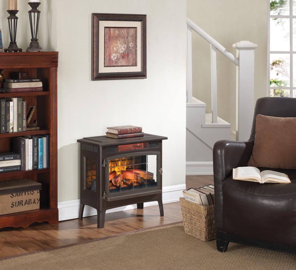 duraflame Freestanding Electric Fireplace Stove Heater with 3D Flame Effect for 1,000 Sq. Ft, Bronze