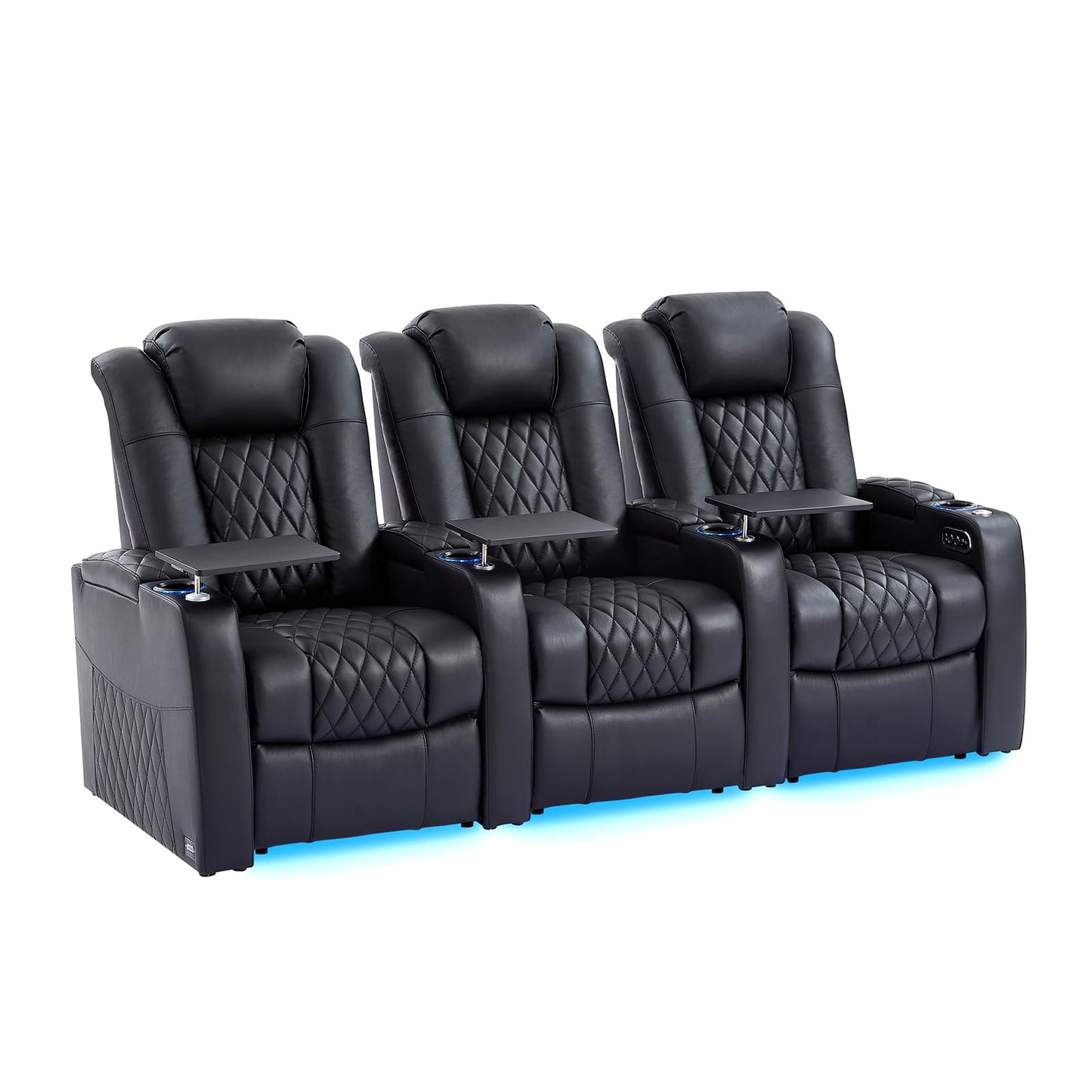 comfiroom Top-Grain Leather Home Theater Seating, Dual-Motor Power Recliner | Classic Series Black Zero Gravity Motorized Theater Chair with USB-C Charging, Adjustable Headrest, Tray Table, Row of 1