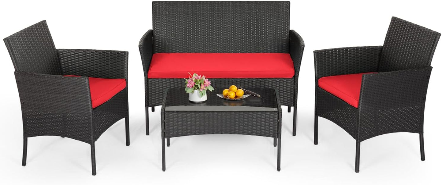 FDW 4-Piece Patio Furniture Set | Black | Outdoor Wicker Furniture | with Coffee Table | Modern Rattan Chairs Conversation Set | Outdoor Seating | Weather-Resistant | for Porch, Garden, Lawn