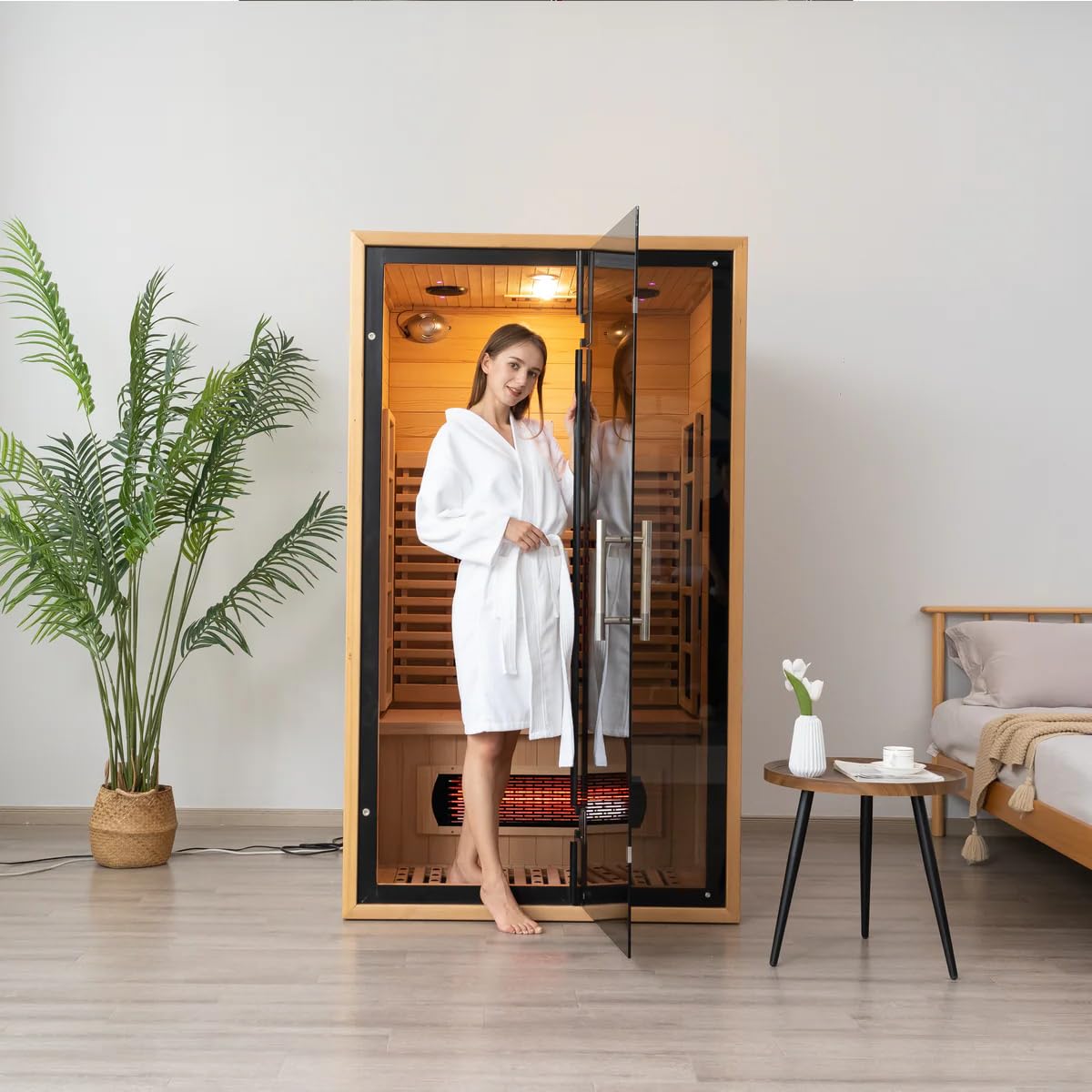 2 Person Infrared Saunas for Home with Recliner, 220V Traditional Sauna for Indoor Use, Canadian Ceder, Full Spectrum Sauna with 9 Heating Panels (Cedar)