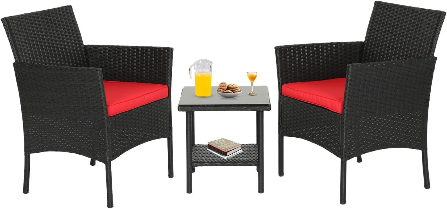 FDW 4-Piece Patio Furniture Set | Black | Outdoor Wicker Furniture | with Coffee Table | Modern Rattan Chairs Conversation Set | Outdoor Seating | Weather-Resistant | for Porch, Garden, Lawn