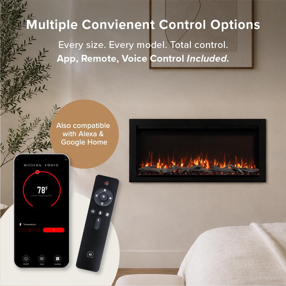 Highmark 72 Inch Smart Linear Electric Fireplace - Premium Flame with 10 Colors, Sleek Hidden Vent Design, Install Recessed in-Wall or Wall-Mount, WiFi Enabled.