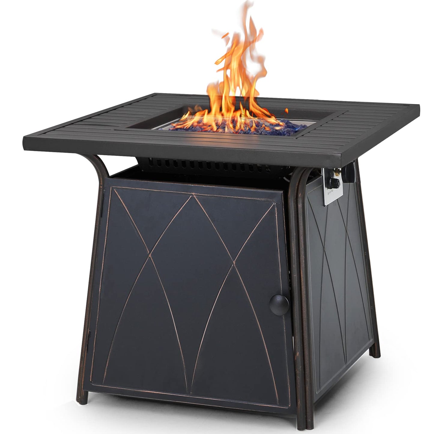 Sophia & William 56 Inch Gas Fire Pit Table,Rectangular Propane Fireplace | Outdoor Rattan Propane Fire Table with Fire Glass, Lid, 50,000 BTU Firepits for Outside Patio