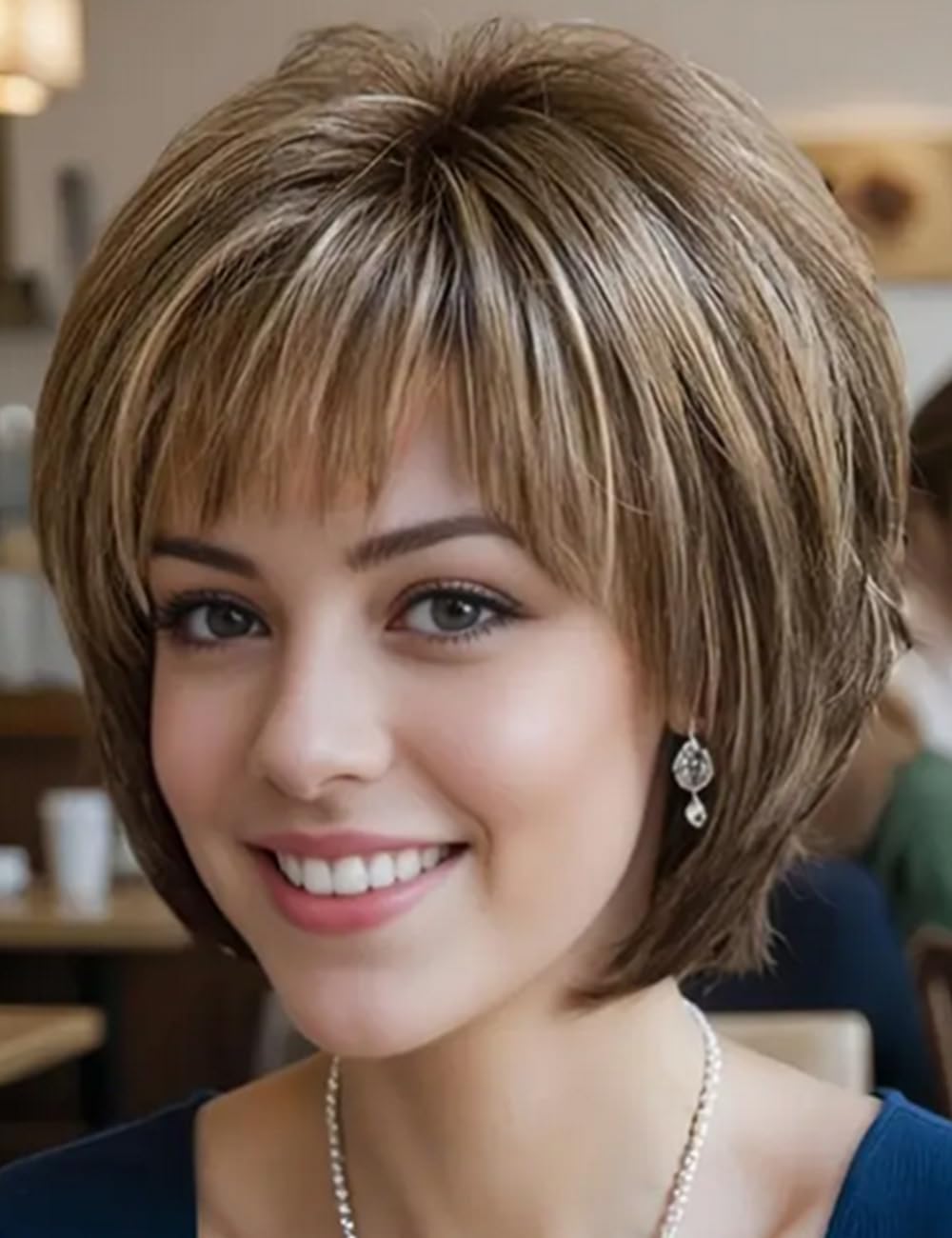 TISHINING Short Grey Curly Wigs for White Women Layered Silver Gray Pixie Cut Synthetic Full Wig with Bangs Natural Looking Daily Party Wigs for Older Women