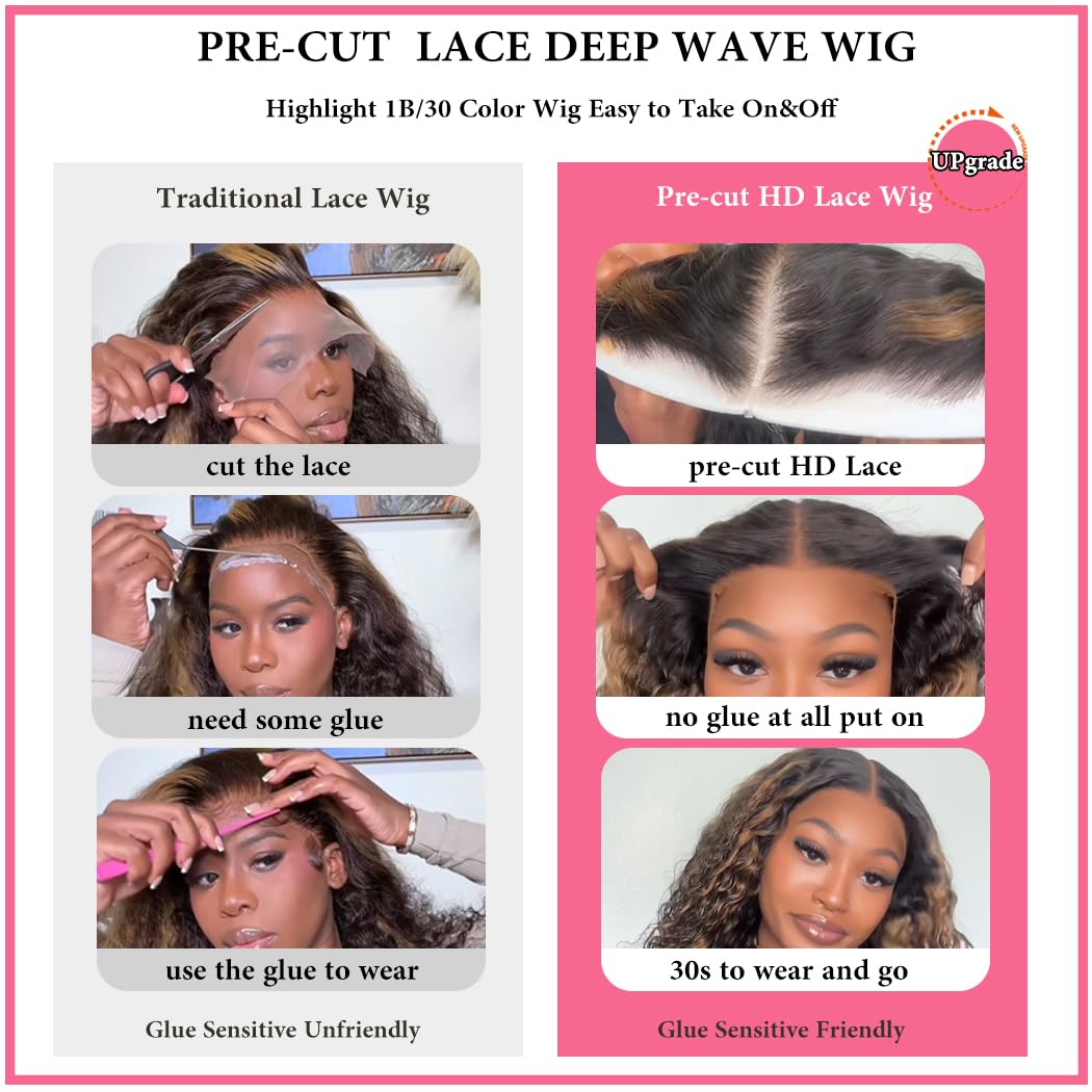 7X5 Deep Wave Wear And Go Glueless Wigs Human Hair Pre Plucked Pre Cut Hd Lace 210 Density Deep Wave Lace Front Wigs Human Hair 26 Inch Drawstring Curly Human Hair Wig For Women Beginner Friendly