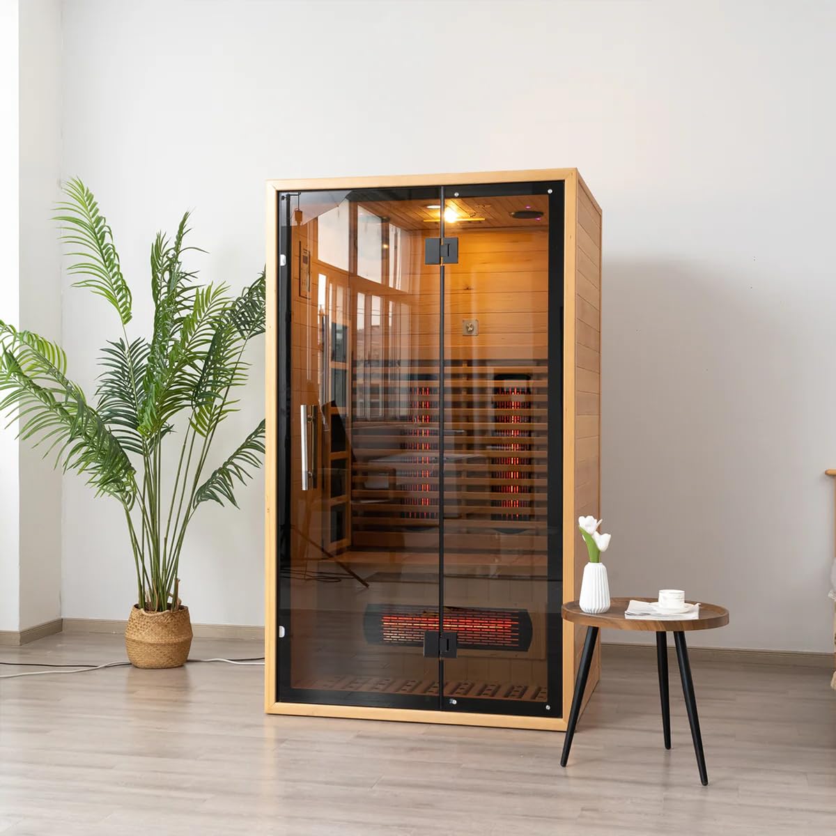2 Person Infrared Saunas for Home with Recliner, 220V Traditional Sauna for Indoor Use, Canadian Ceder, Full Spectrum Sauna with 9 Heating Panels (Cedar)