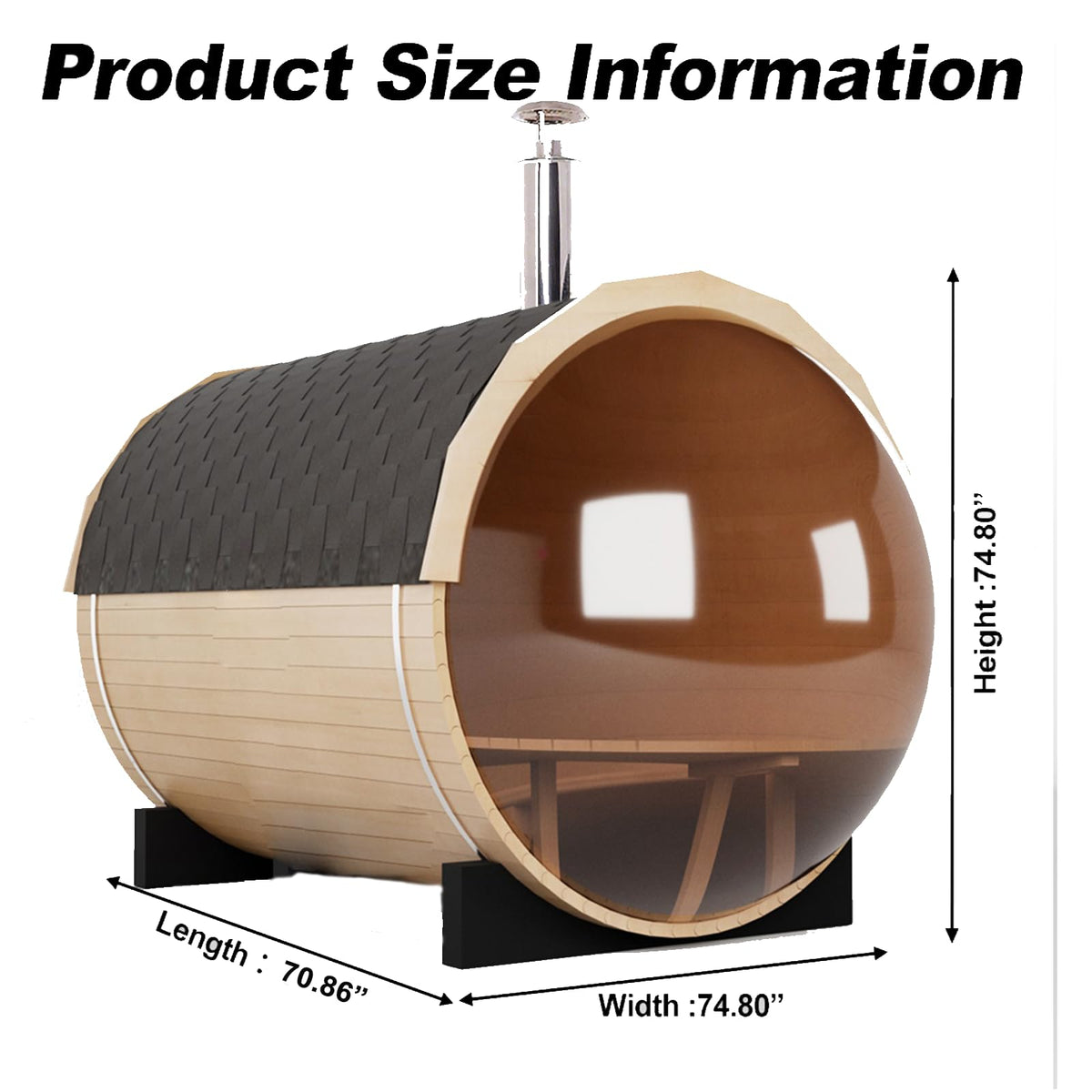 Outdoor Wooden Panoramic Barrel Sauna, 6-8 Person Sauna Room, 220V，6kw Toule Electric Heater with Sauna Stone, and Asphalt Shingle Roof (Red Ceder)